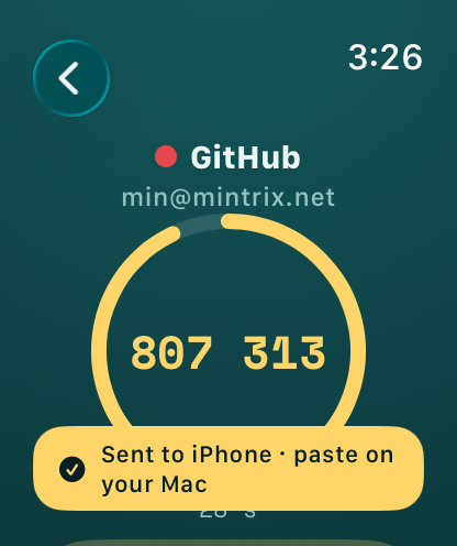 Apple Watch after tapping a code